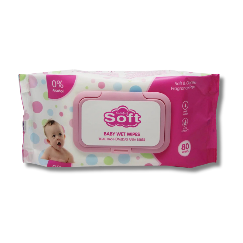 SIMPLY SOFT BABY WIPES 80 CT PINK WITH LID [38547]
