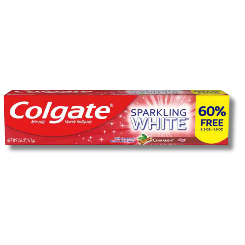 COLGATE TOOTHPASTE 2.5 OZ +1.5 OZ SPRK WHITE CINNAMINT + 60% FREE [44400]